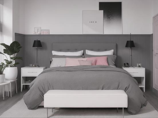 Girly pink bedroom CGI render