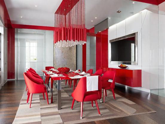 Red dining room closeup