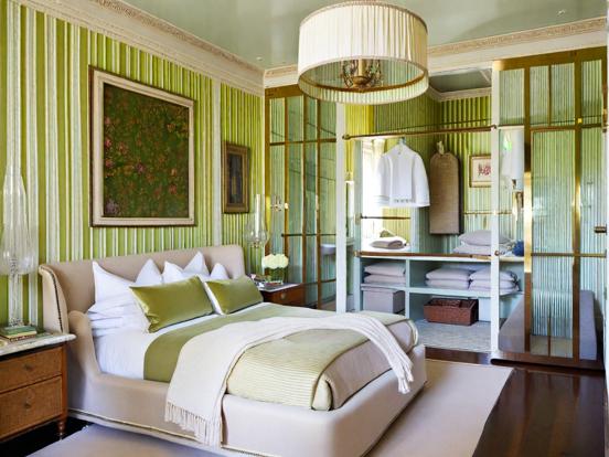 Luxe green gold bedroom decor