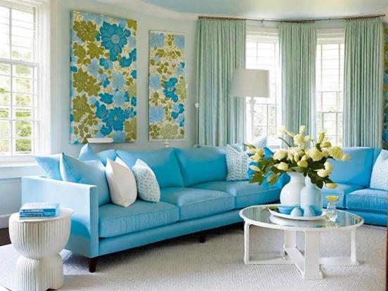 Bright blue living room decor