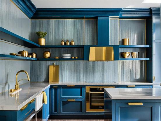 Blue gold kitchen closeup