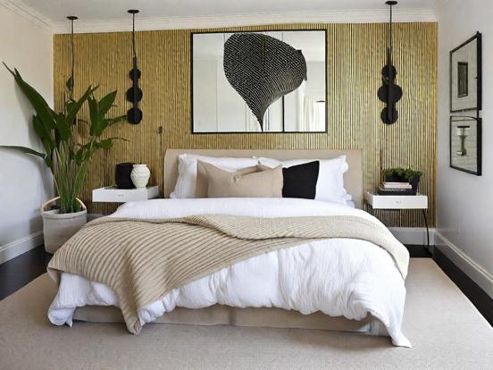 Serene gold black bedroom