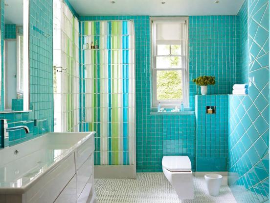 Modern turquoise tiled bathroom