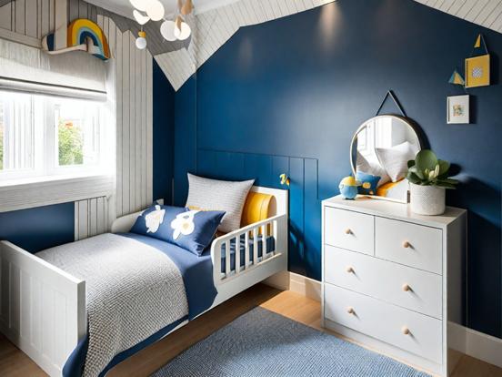 Bright blue child's room decor