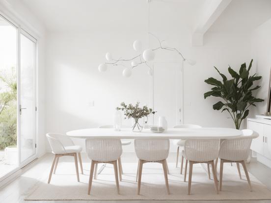 White dining table chairs plant