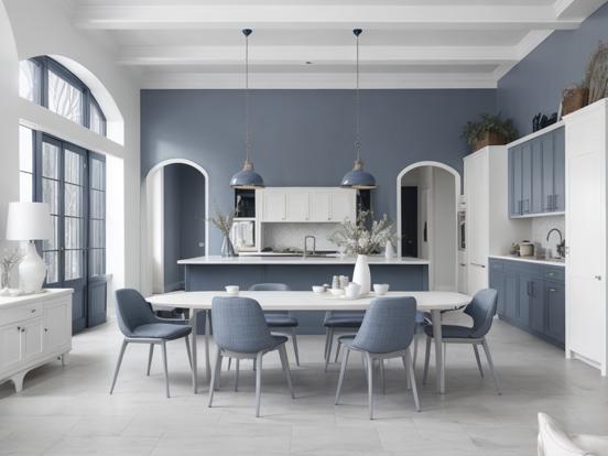 Dining room table chairs blue grey white