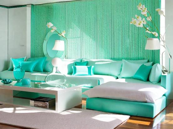 Teal themed cozy living room