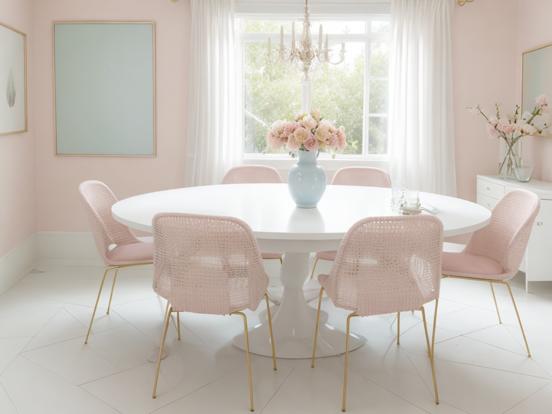 Pastel table chairs vase