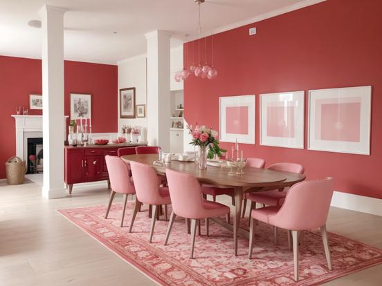 Closeup dining room pink red