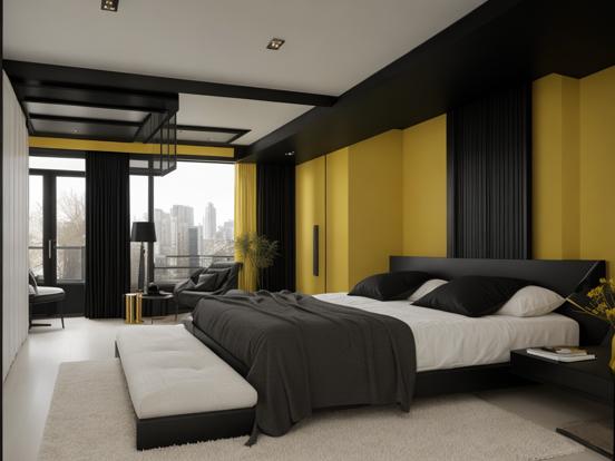 Bedroom closeup black yellow