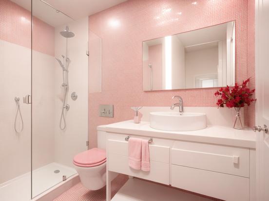 Closeup pink bathroom with bath