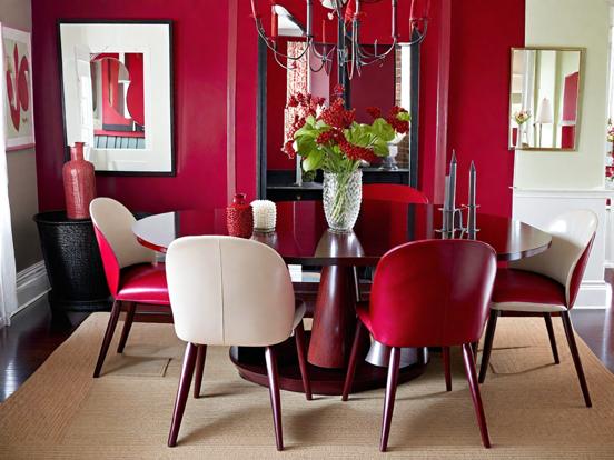 Red dining room round table