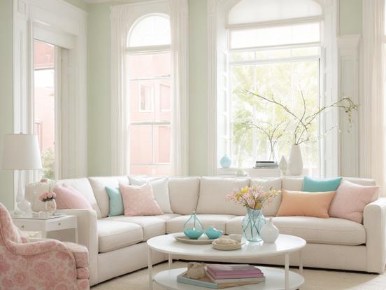 Cozy pastel blue living room