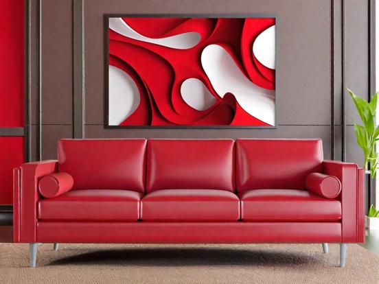 Red couch closeup abstract art