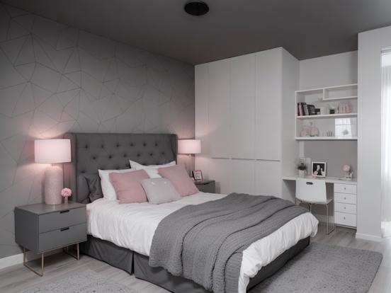 Pink grey small girly bedroom