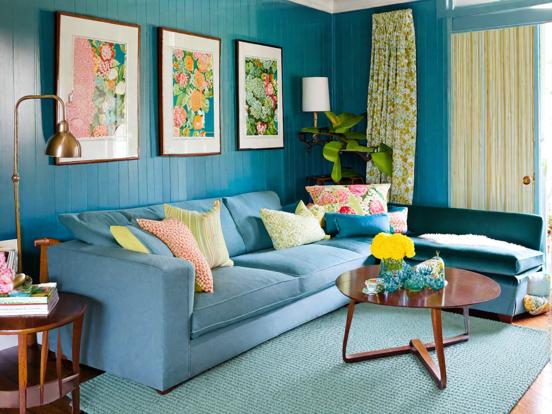 Bright blue living room decor