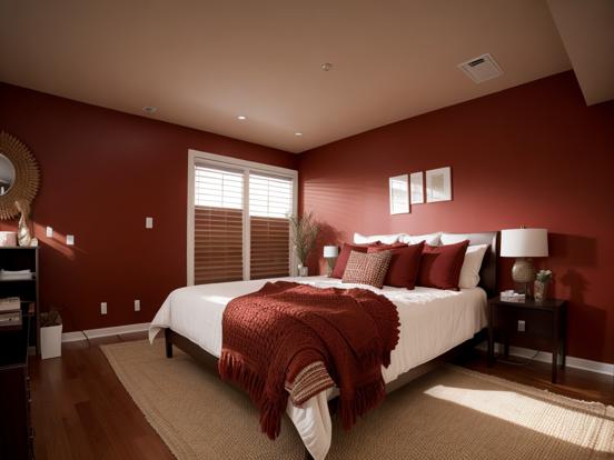 red and brown guest room