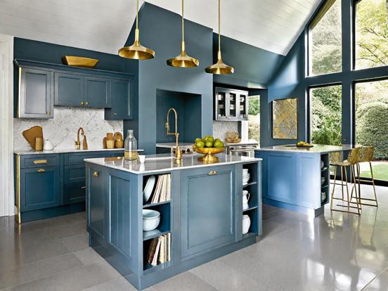 Blue kitchen marble island luxury