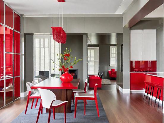 modern red dining room