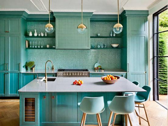 Teal kitchen island closeup