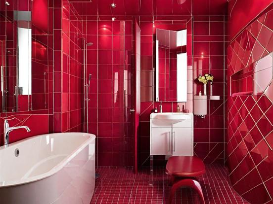 Red white bathroom bright hues