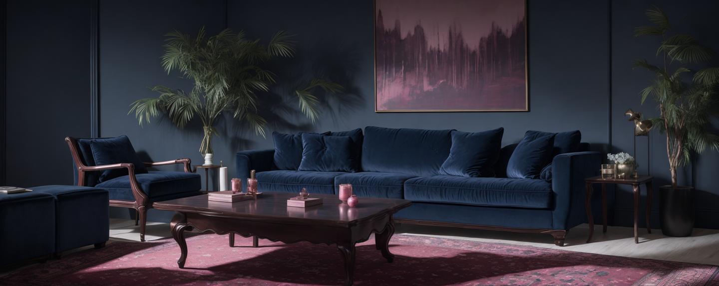 dark blue and pink living room