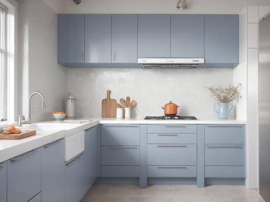 Blue kitchen white counter