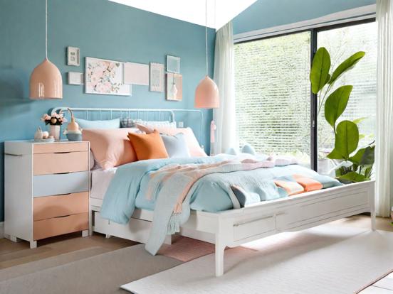 Cozy Nordic pastel bedroom