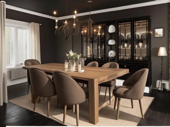 Dark dining room with black decor