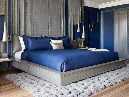 Blue bed serene bedroom