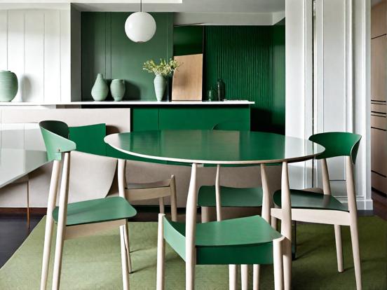 Green table chairs room decor