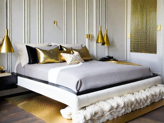 Gold white bed closeup luxury