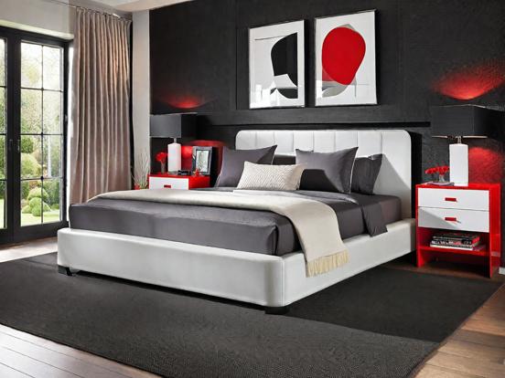 Red black white grey bedroom