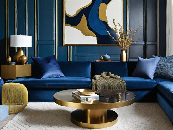 Bright living room blue couch