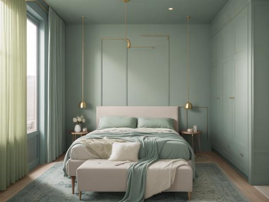 Teal gold bedroom minimal style