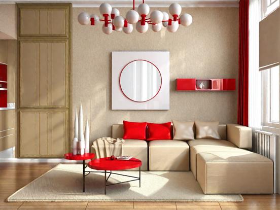 Red white living room decor