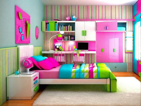 Girly pink bedroom with desk