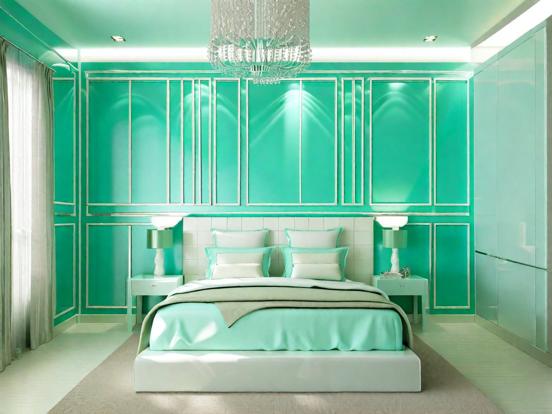 Teal bed closeup art deco vibe