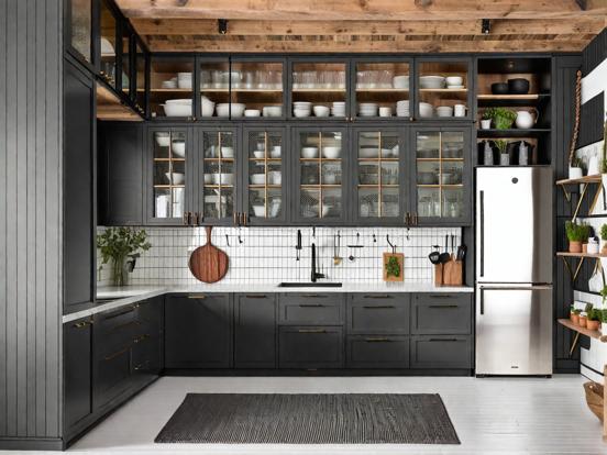 Dark trendy kitchen closeup