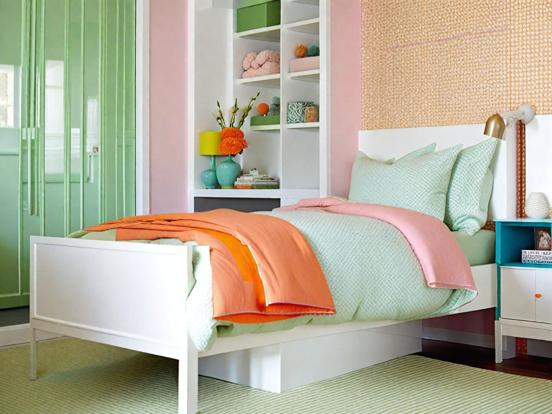 Girly pink green pastel room