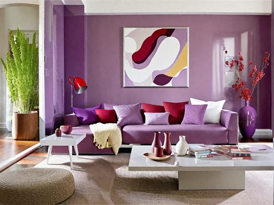 Bright purple living room setup