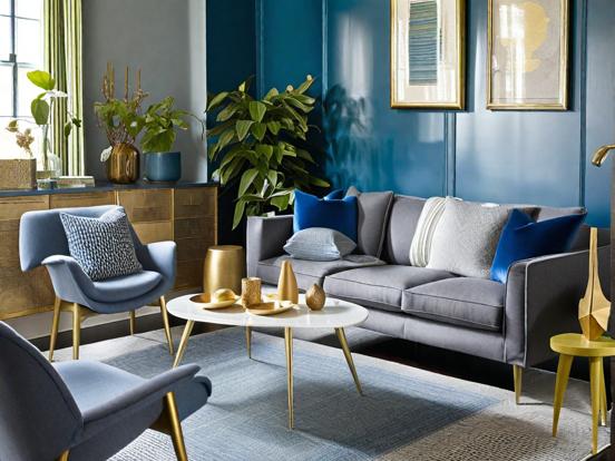 Bright blue living room decor