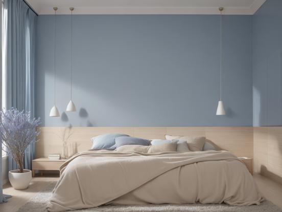 Closeup of cozy blue bedroom