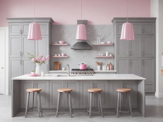 Modern pink grey kitchen