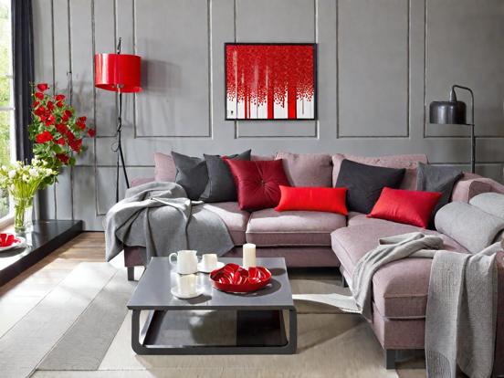 Red velvet couch living room