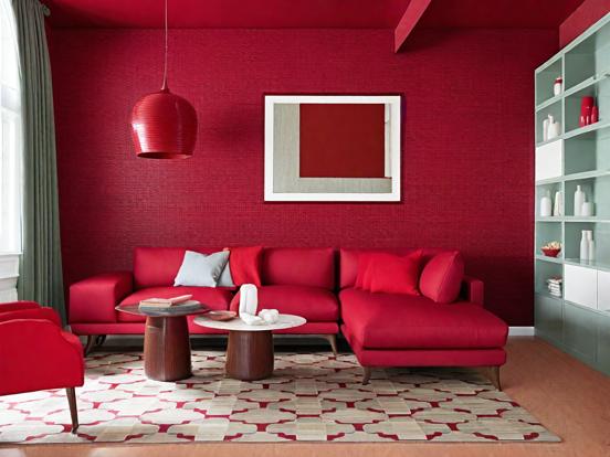 Red living room bold decor