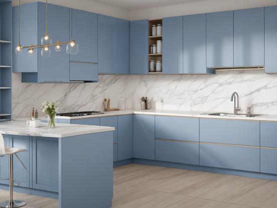 Blue kitchen marble counter