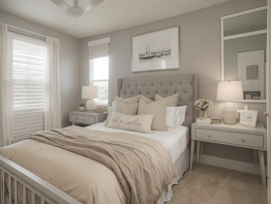 Beige bed in serene bedroom