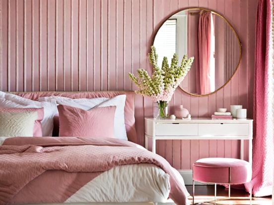 Pink bed closeup girly room