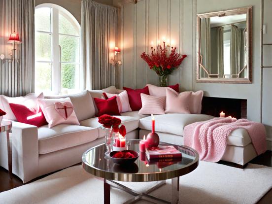 Pink white cozy living room